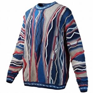 EMAROO | Vintage 90s Australian Colorful Crewneck Cotton Textured Sweater | XXL